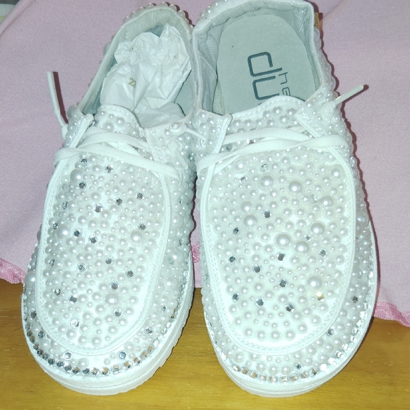 Hey Dude Shoes - Hey Dude Women's White Beaded Flats